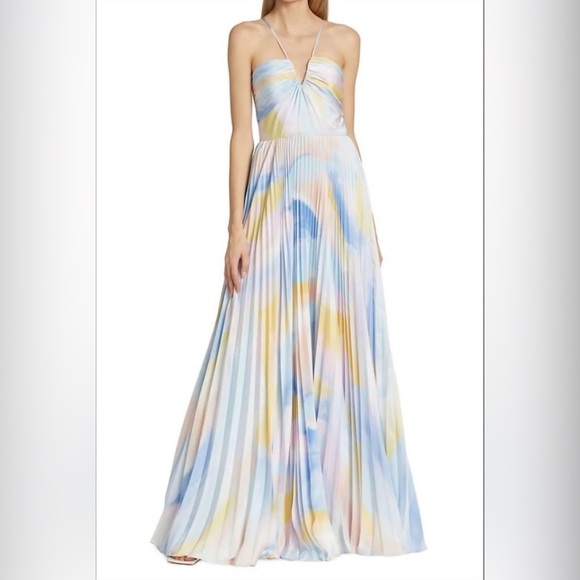 ML Monique Lhuillier- Size 12 GUC
SATIN CHARMEUSE PLEATED MAXI DRESS IN BLUE - Picture 1 of 7